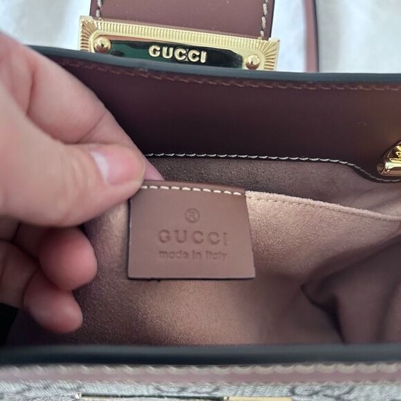 Padlock small top handle bag in beige and brown GG fabric  Authentic Gucci Padlock GG Small Shoulder Bag